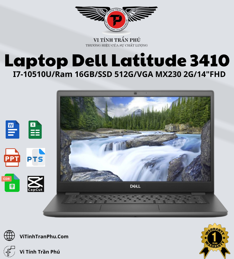 Laptop Dell Latitude 3410 (Intel Core i7-10510U | Ram 16GB | SSD 512GB | VGA MX230 2G | MH 14″ FHD)