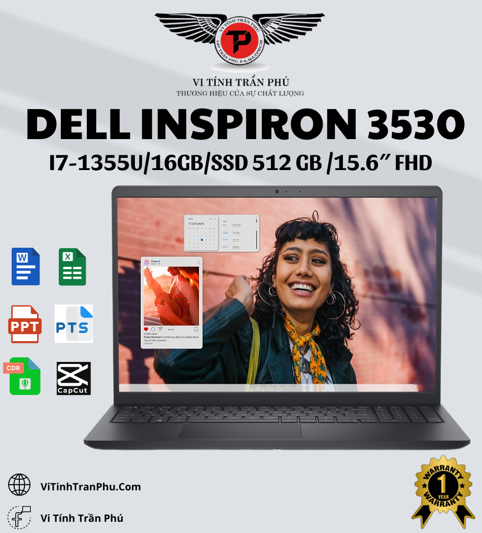LAPTOP NEW DELL INSPIRON 3530 CORE I7-1355U / RAM 16GB/ SSD 512GB NVME/ 15.6