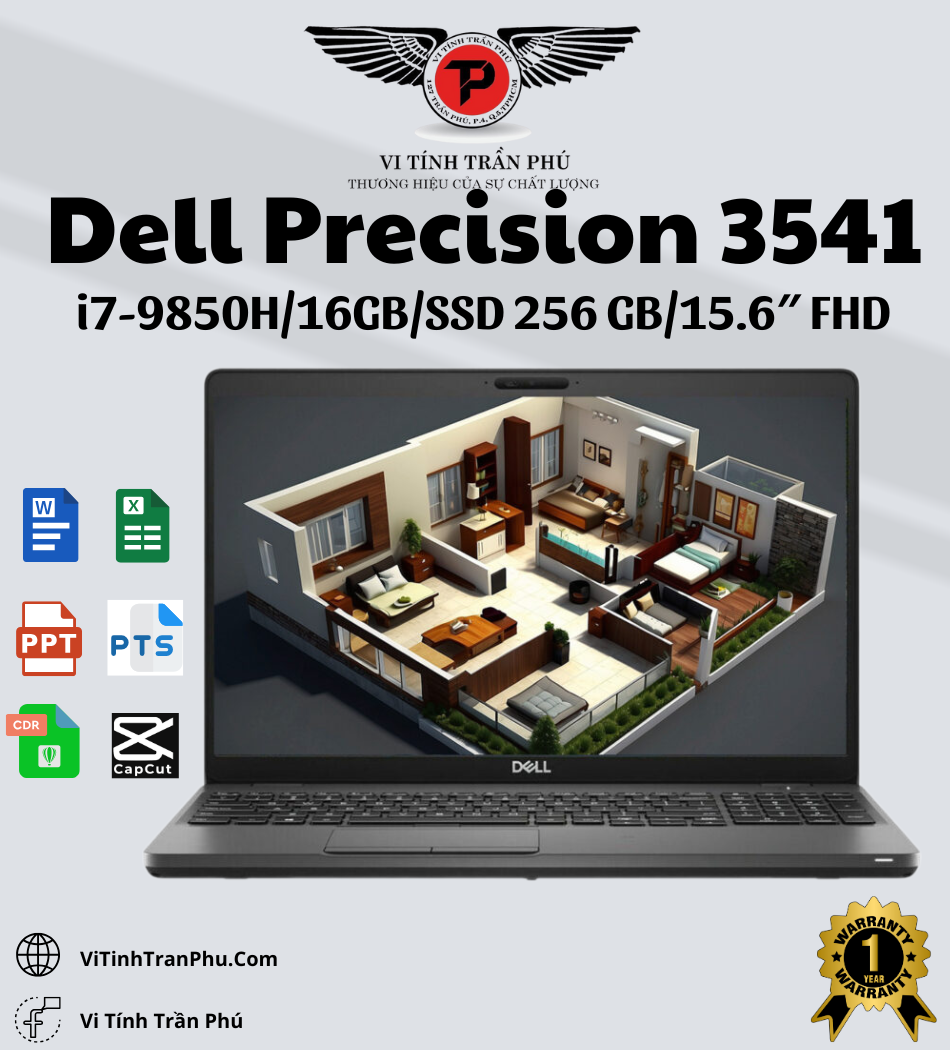 Dell Precision 3541 i7-9850H/ Ram 16GB/ SSD 256GB /15.6