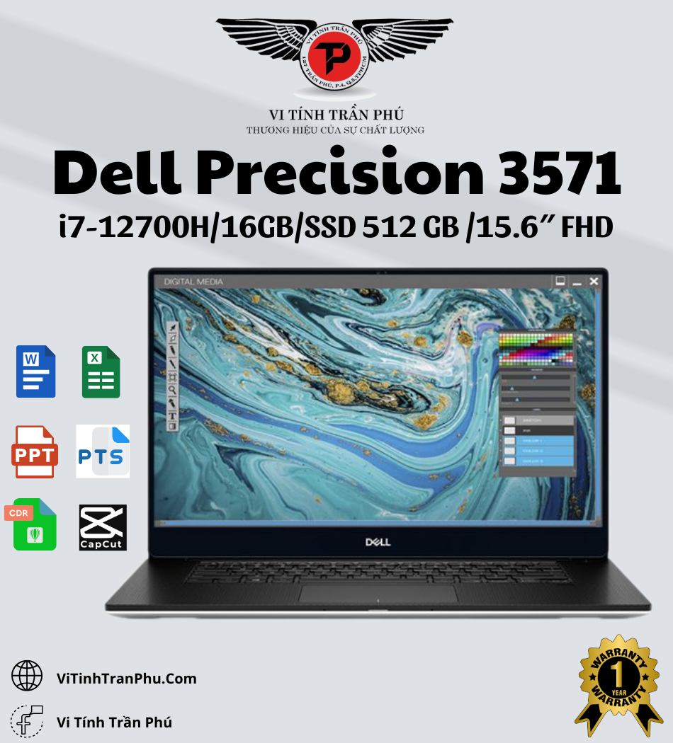 Laptop Dell Precision 3571 Core i7-12700H | 16GB | 512GB | RTX™ T600 | 15.6 inch FHD Touch
