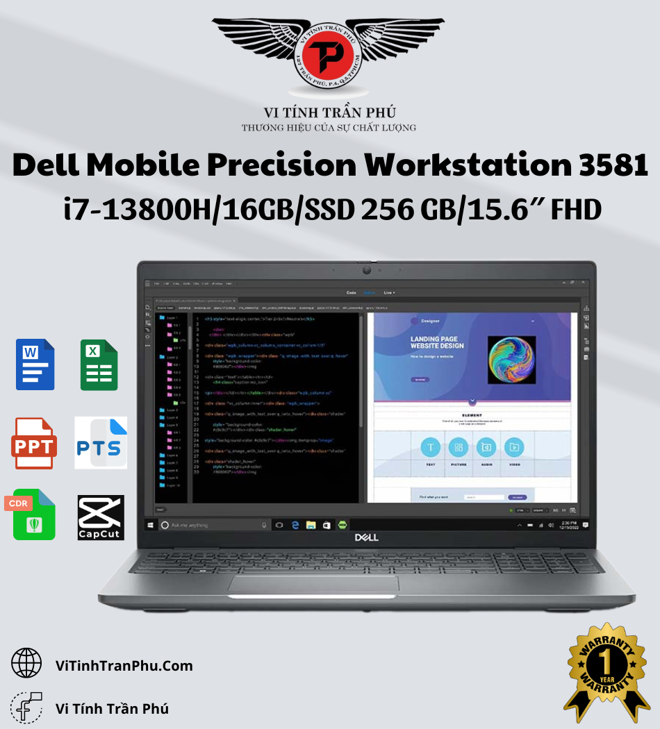 Laptop Dell Mobile Precision Workstation 3581 New BH 36T (Intel Core i7-13800H | 16GB | 256GB | RTX A1000 6GB | 15.6 inch FHD | Ubuntu)