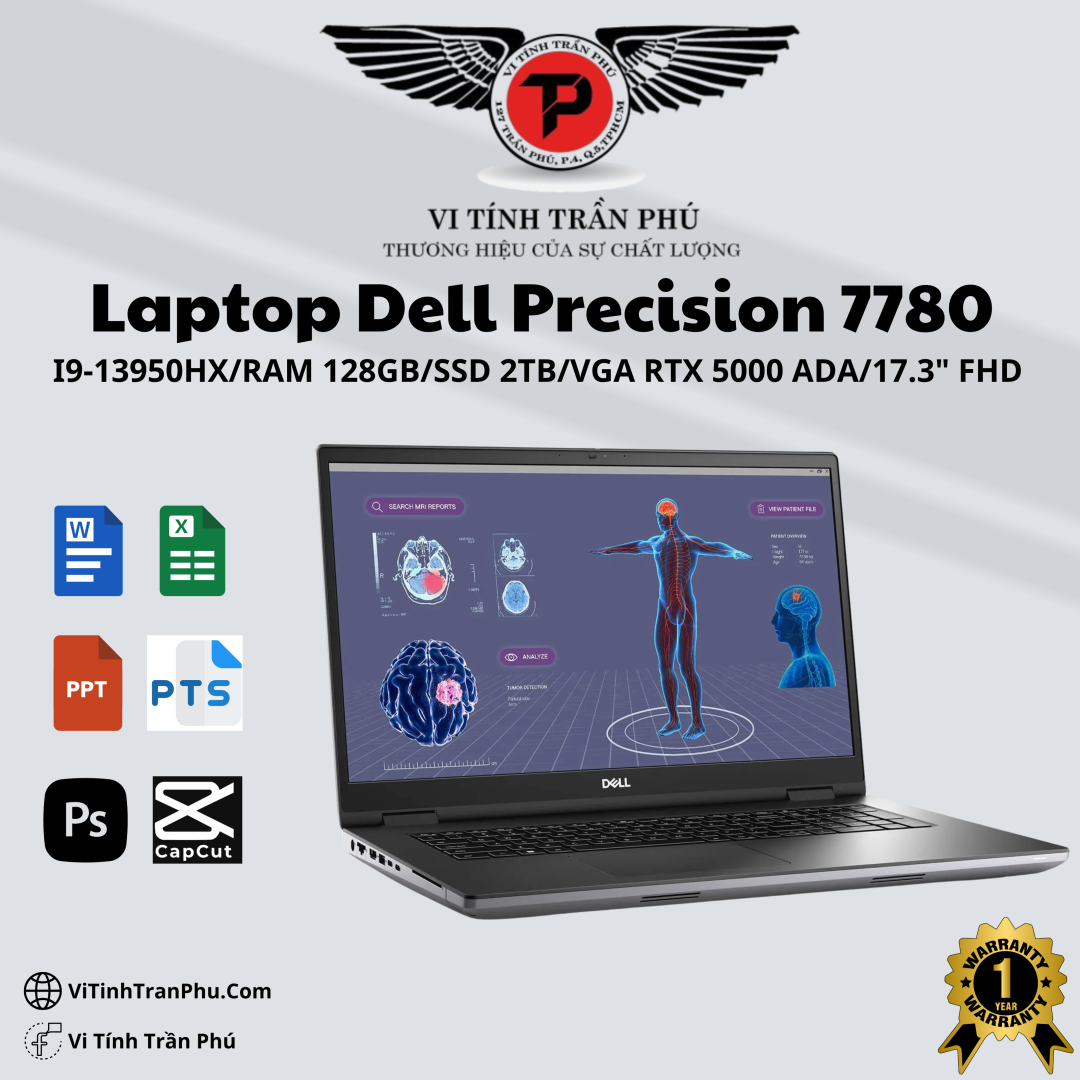 Laptop Dell Precision 7780 (i9 13950HX/ RAM 128GB/ SSD 2TB/ RTX 5000 ADA/ Màn 4K120HZ)