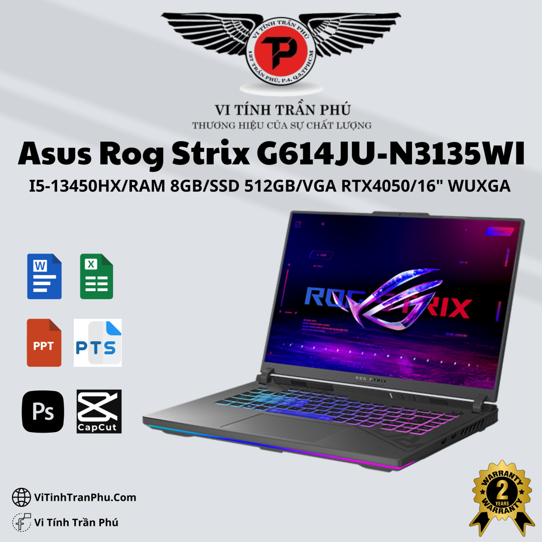 Laptop Asus ROG Strix G16 G614JU-N3135W (Intel® Core™ i5-13450HX |RTX 4050 6GB | 8GB | 512GB | 16 inch FHD+ | Win 11 | Xám)