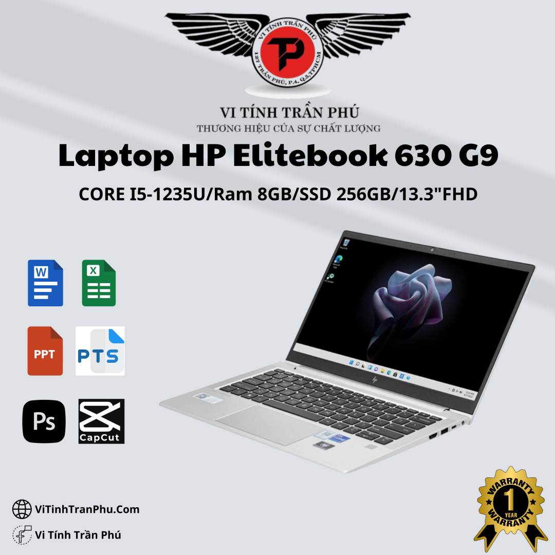 Laptop HP Elitebook 630 G9 - Core I5 1235U/ 8GB/ 256GB PCIE/13.3 FHD/WIN11/BẠC