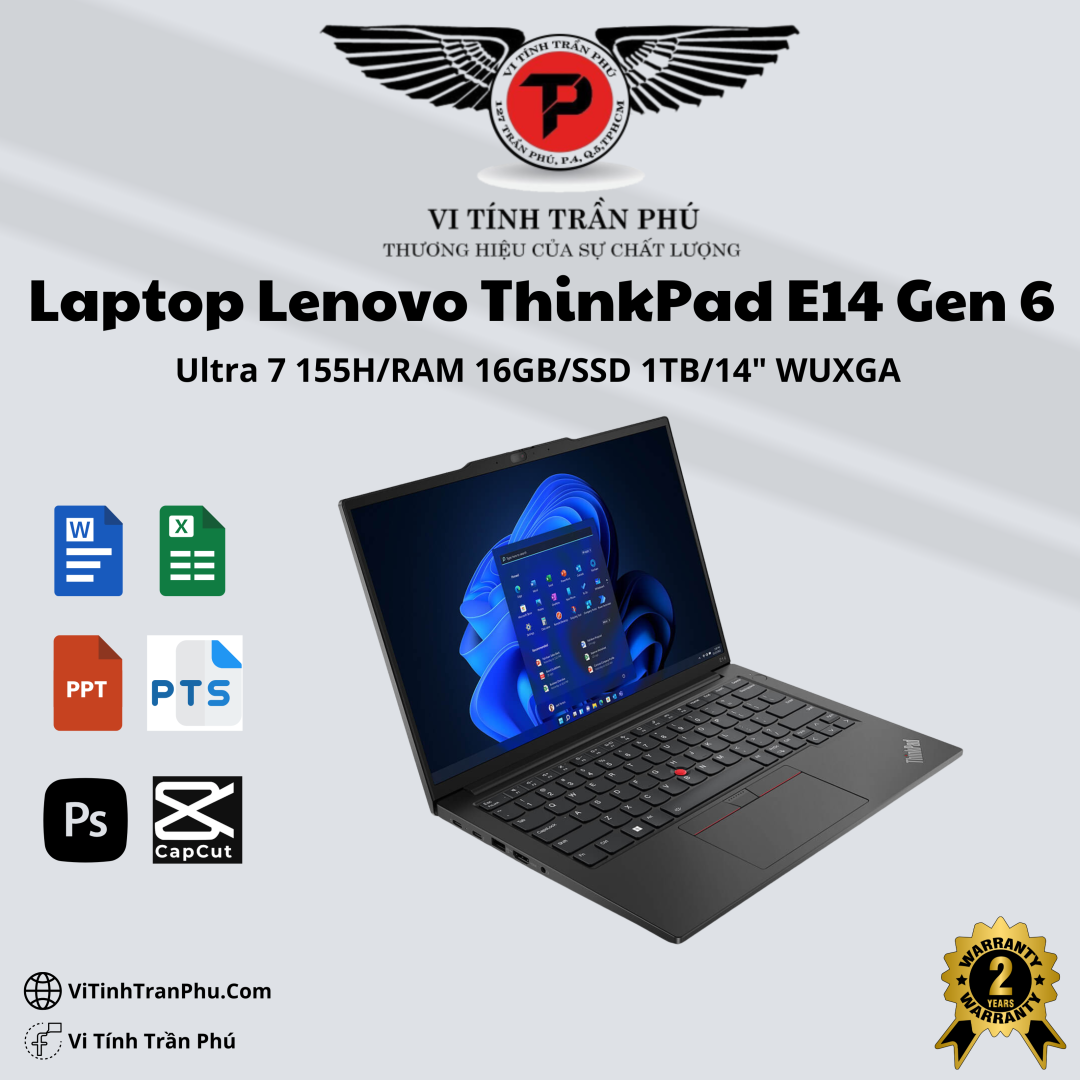 Laptop Lenovo ThinkPad E14 Gen 6(Intel Core Ultra 7 155H | 16GB | 1TB | Intel Arc | 14 inch WUXGA | NoOS | Đen)