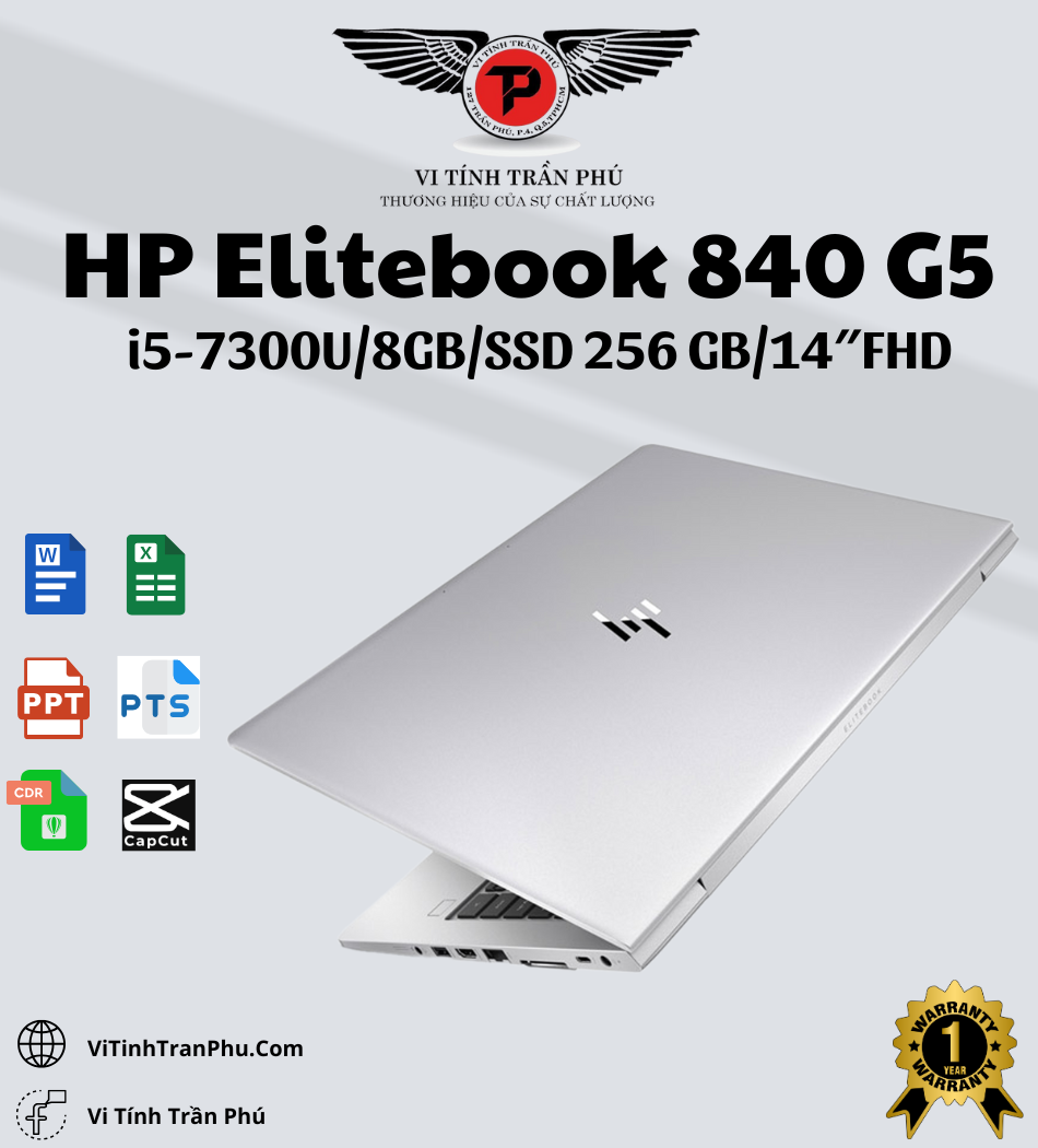 HP Elitebook 840 G5 - I5 7300U/ 8GB/ SSD 256GB/ 14in FHD