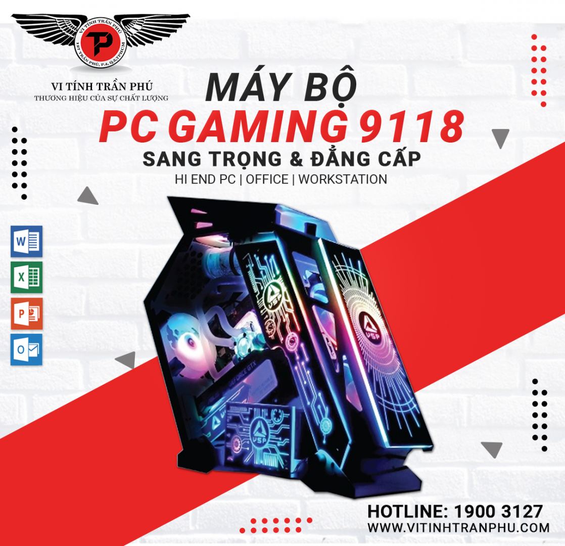 MÁY BỘ PC GAMING 9118 : I7 11700F/MAINZ590/RAM32G/SSD128G/GTX1660 6G/750W