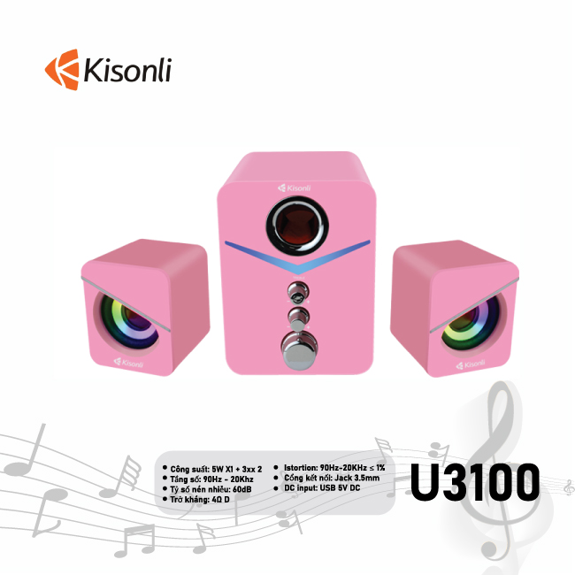 Loa Vi Tính KISONLI U3100 - Hồng - New Full Box BH12T