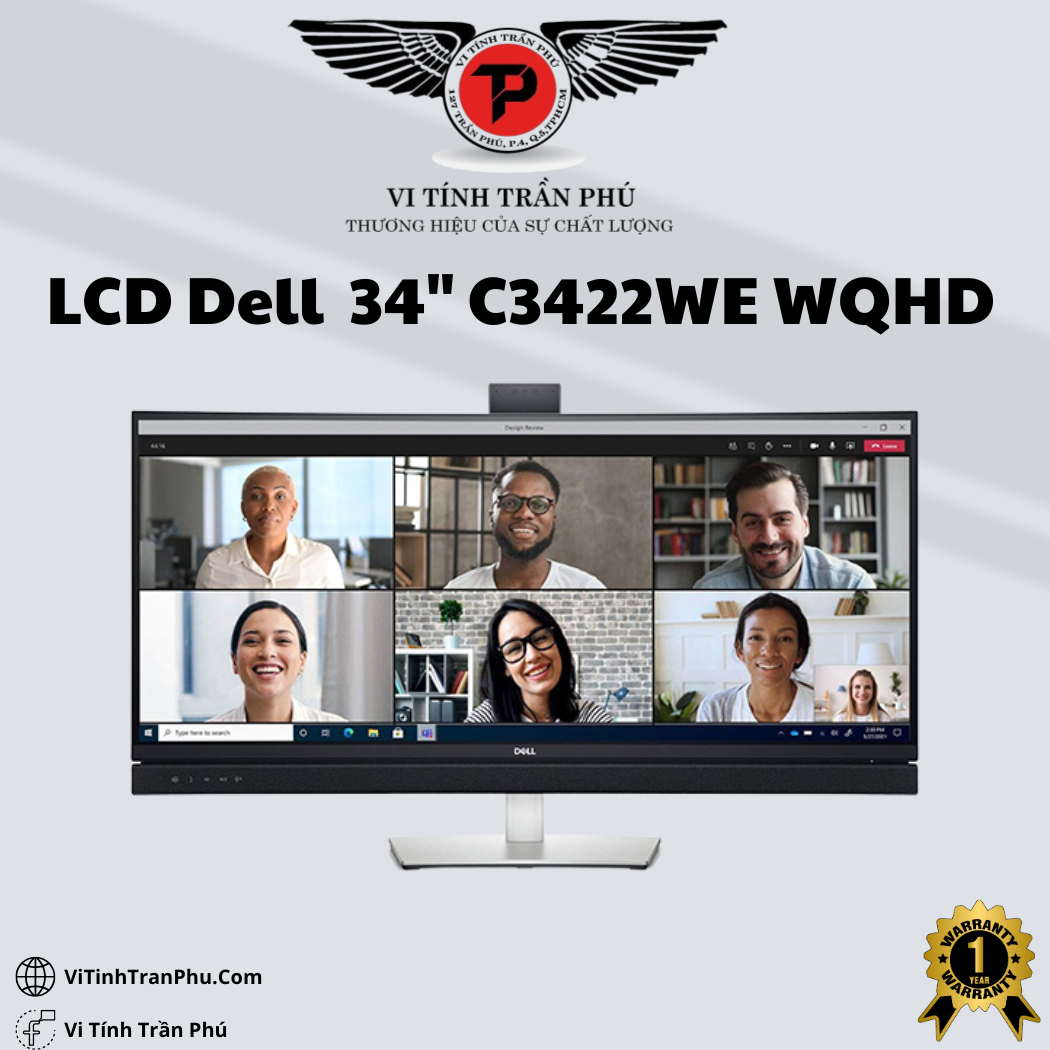 Màn Hình Dell C3422WE WQHD USB-C/ Cong/ Webca/ Loa (34Inch/ UWQHD (3440x1440)/ 60HZ/ IPS)
