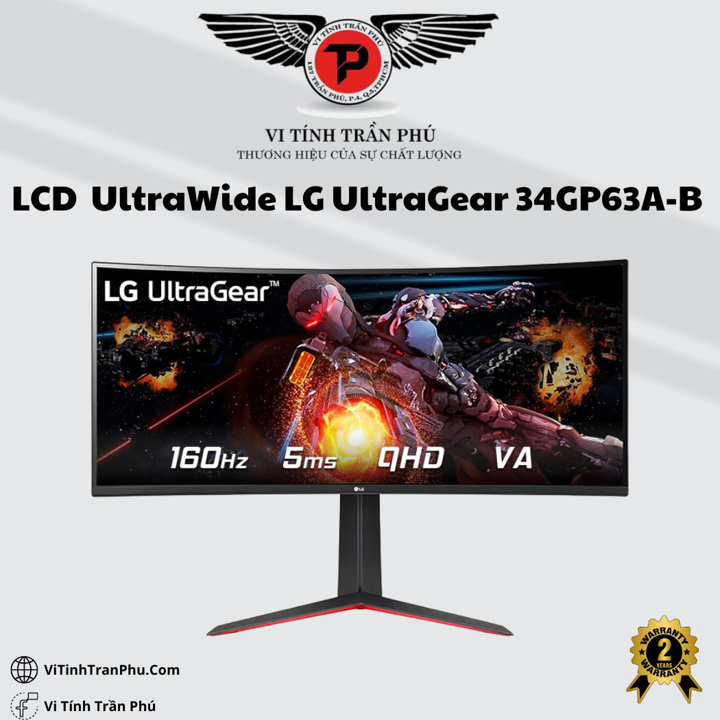 Màn Hình Gaming UltraWide LG UltraGear 34GP63A-B (34 inch - WQHD - VA - 160Hz - 5ms - FreeSync - HDR10 - Speaker - Curved)