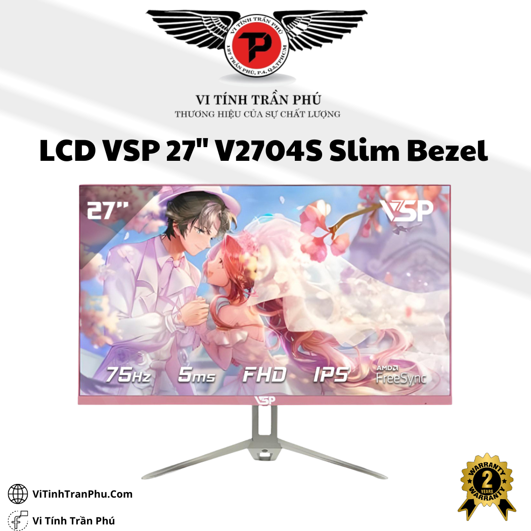 Màn hình phẳng LED tràn viền Slim Bezel VSP V2704S - Trắng/Hồng