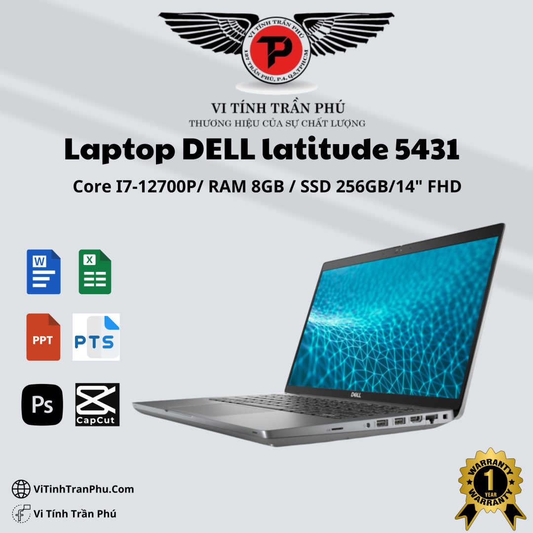 Laptop Dell Latitude 5431 - Core i7- 12700P/ Ram 8GB DDR5 / SSD 256GB - FHD 14’’