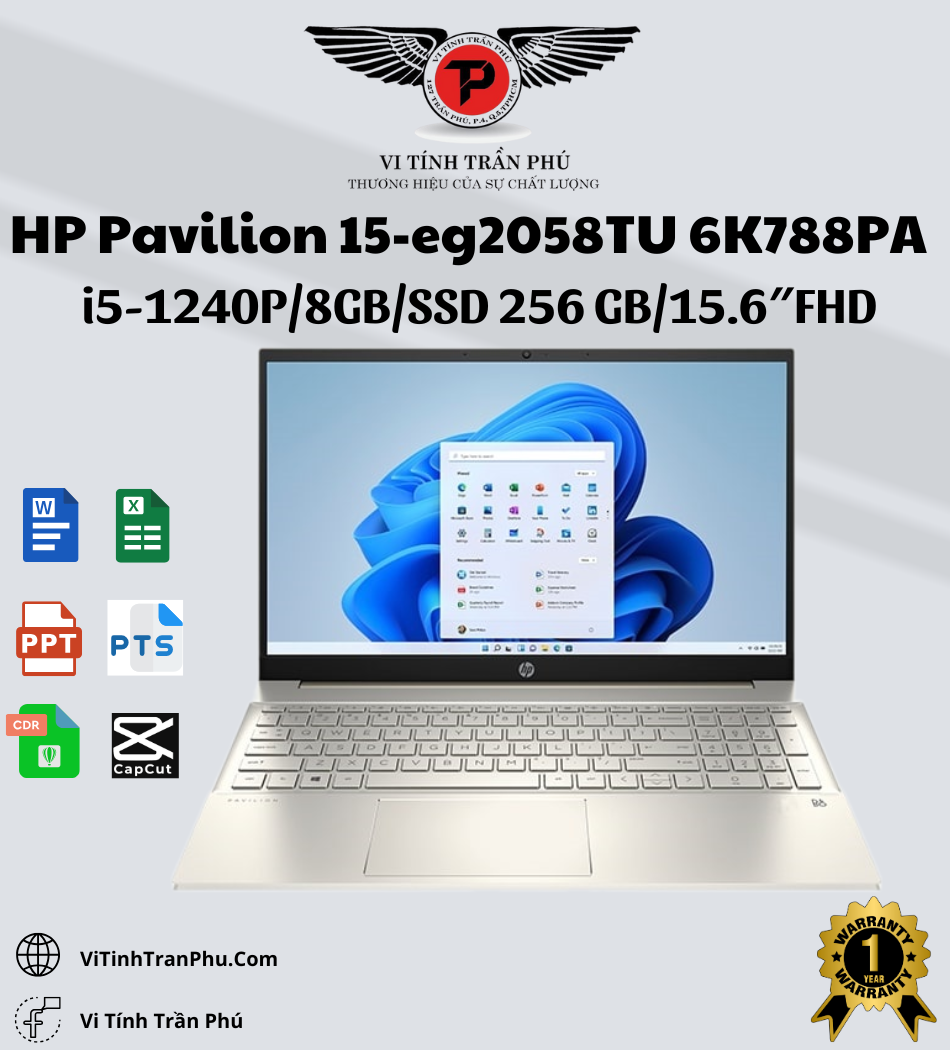 Laptop HP Pavilion 15-eg2058TU 6K788PA (Core i5-1240P | 8GB | 256GB | Intel Iris Xe | 15.6 inch FHD | Windows 11 | Vàng)